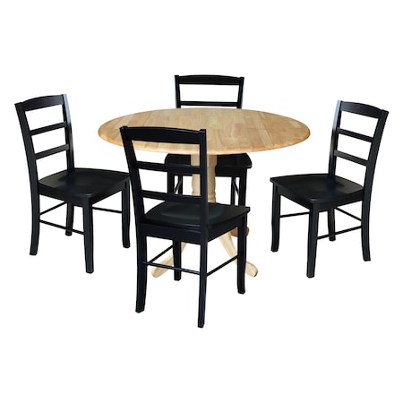 International Concepts 42 in. Dual Drop Leaf Table with 4  Ladder Back Dining Chairs - 5 Piece Dining Set K01-42DP-C46-2-4
